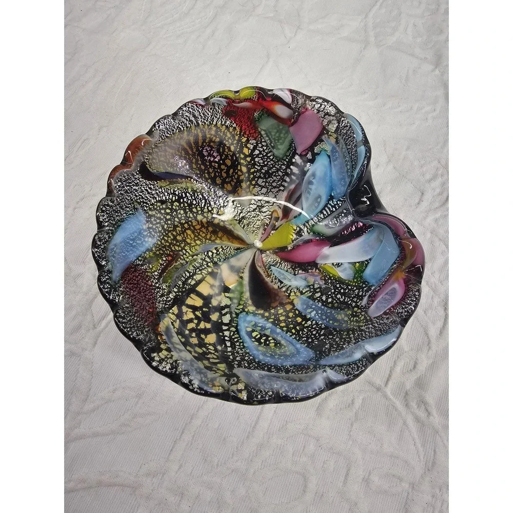 Rare Vintage 1950s Murano Art Glass Bowl tutti Frutti‎ Silver